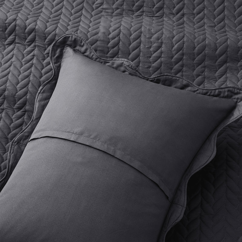 Microfiber Embossed Oversized Bedspread Set With Shams – Modern & Contemporary, Machine Washable, Dust-Resistant, Charcoal