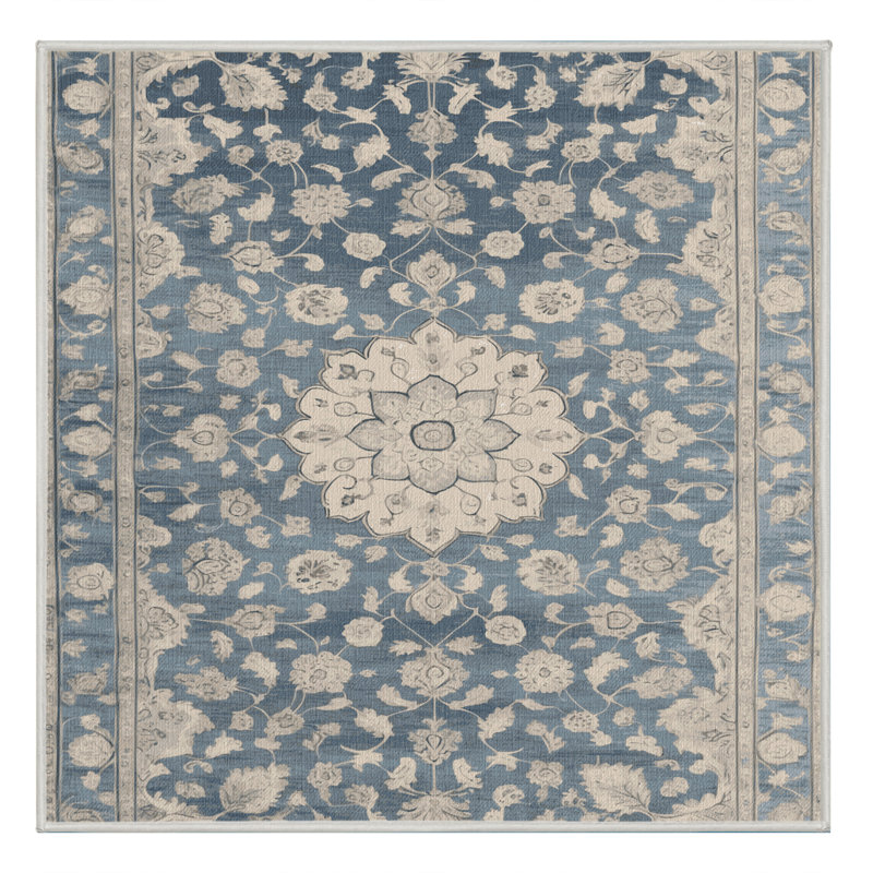 Tapis beige Tabriz lavable à la machine, Carré 7 pi