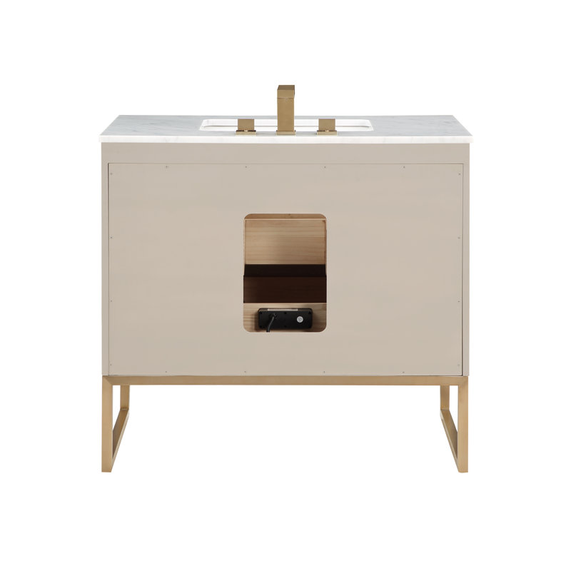 Markham 36'' W Single Vanity, Carrara Marble, Satin Brass, Cashmere Gray