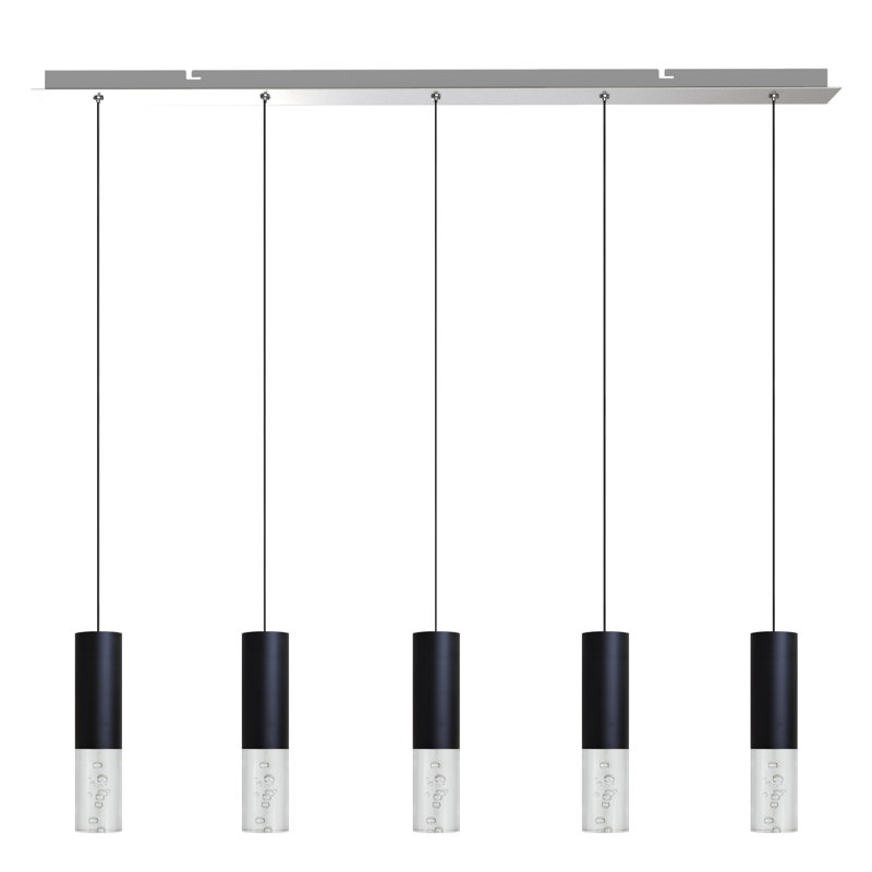 Luminaire suspendu linéaire à 5 lumières pour îlot de cuisine Rathi, Noir
