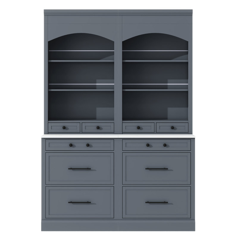Modern 83.7Inch High Kitchen Pantry,Cupboard Cabinet With 5 Storage Drawers And Adjustable Shelf, Set Of 2, Gray