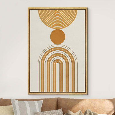 «Mid Century Modern Boho Spiral Golden Circle With Black Illusion», impression sur toile