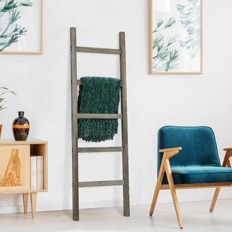5 Rung Solid Wood Bathroom Blanket Ladder