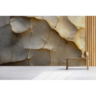 3D Cracked Earth Wall Mural | Textured Desert Dried Mud Wallpaper | Modern Neutral Gold Beige Accent Wall Decor