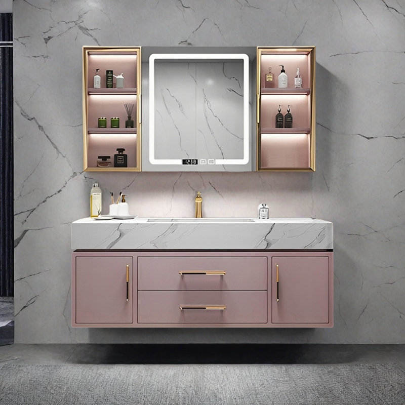Modern rock slab integrated basin bathroom cabinet, 19.68" H x 47.24" W x 21.65" D
