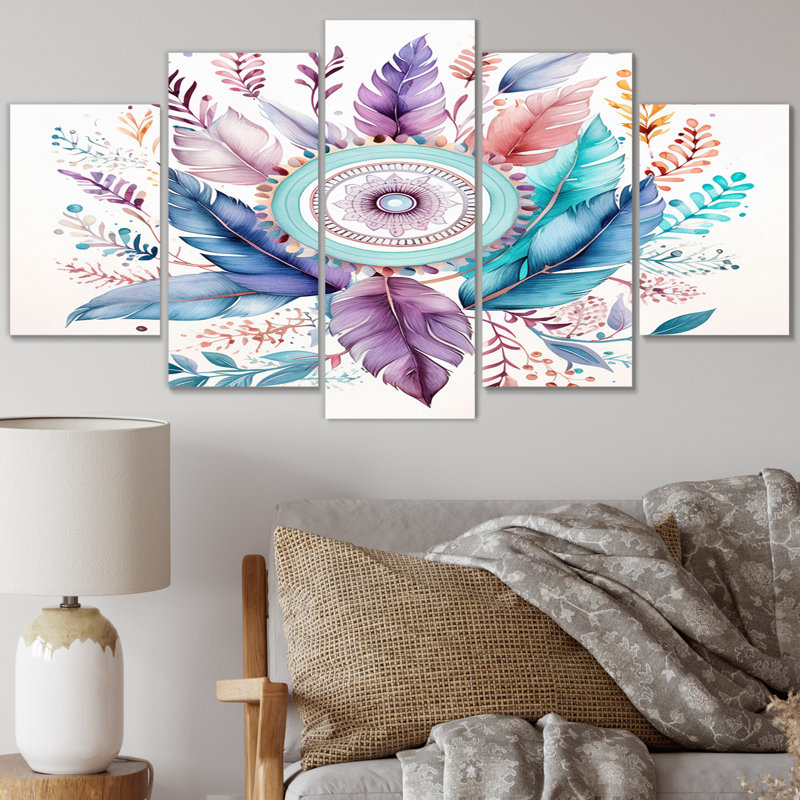 Capteur de rêves Boho pastel turquoise - Dream Catcher - 5 panneaux