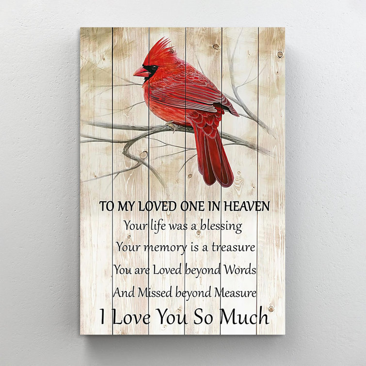 Aenaon Targa In Latta Vintage 20x30 Cm - Uccello Cardinale Con Scritta 'To My Loved One In Heaven'