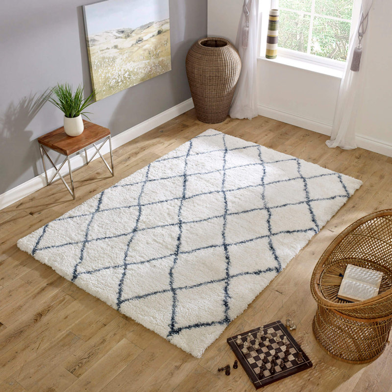Manilow Berber Shaggy Ivory/Blue Rug, Rectangle 200 x 290cm