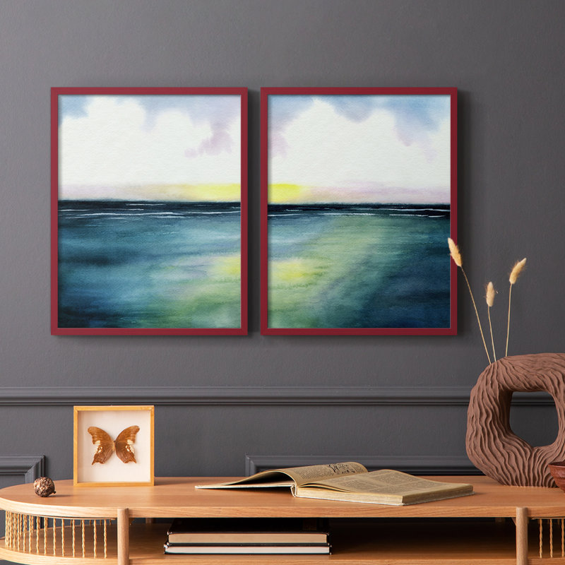 Impression encadrée Sherbet Sunset Diptych I-Premium - prête à être accrochée - aucun clou requis - aucun clou requis, Rouge