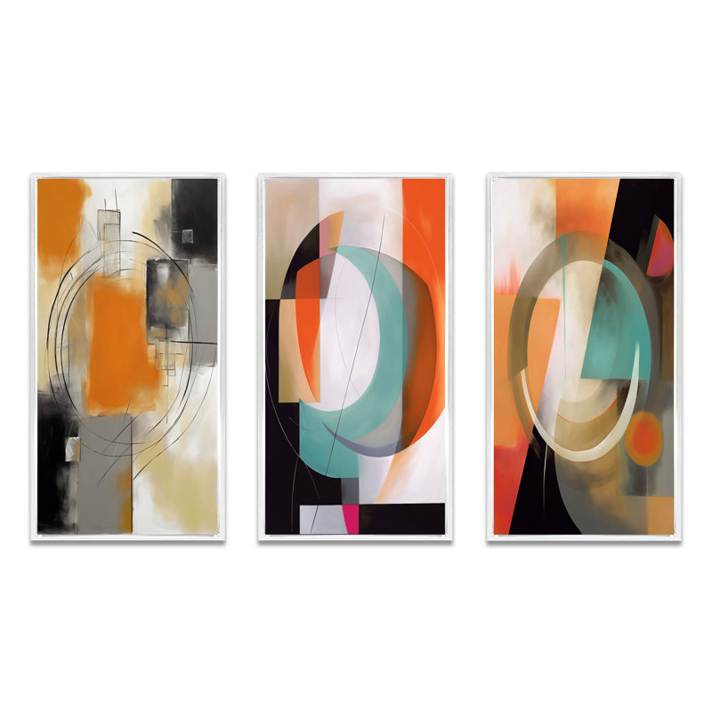 «Exploration des motifs abstraits», 3 pièces sur toile, Cadre flottant blanc, H 20 po x l 36 po