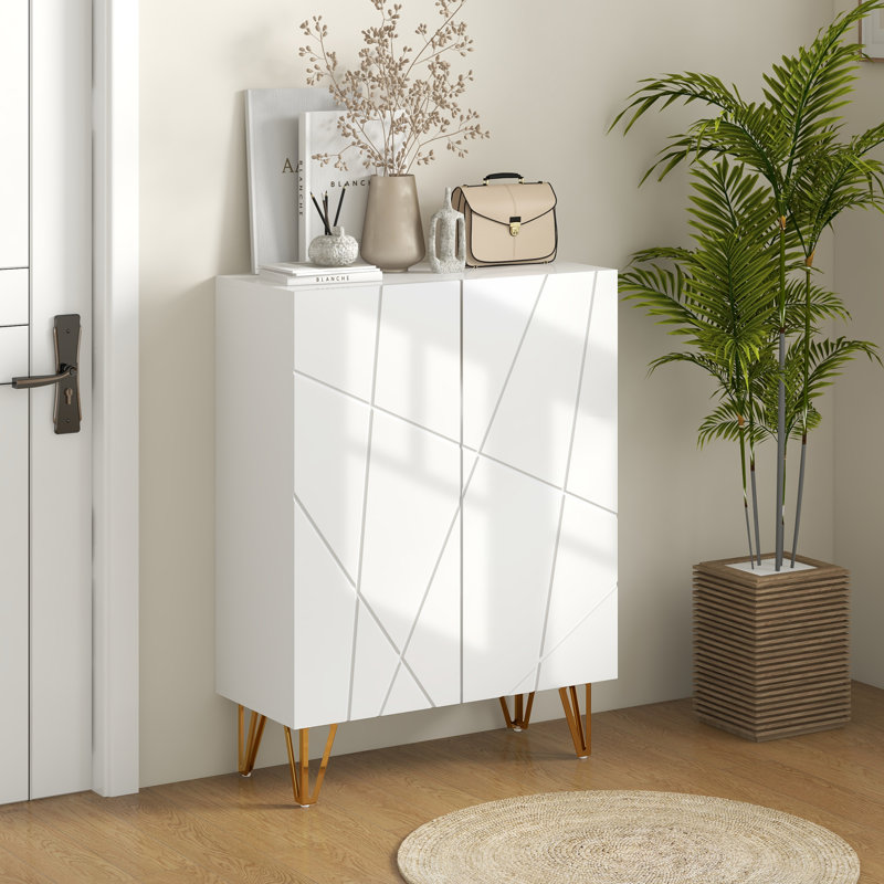 HOMCOM Narrow Shoe Cabinet with High Gloss for 15-20 Pairs of Shoes, White