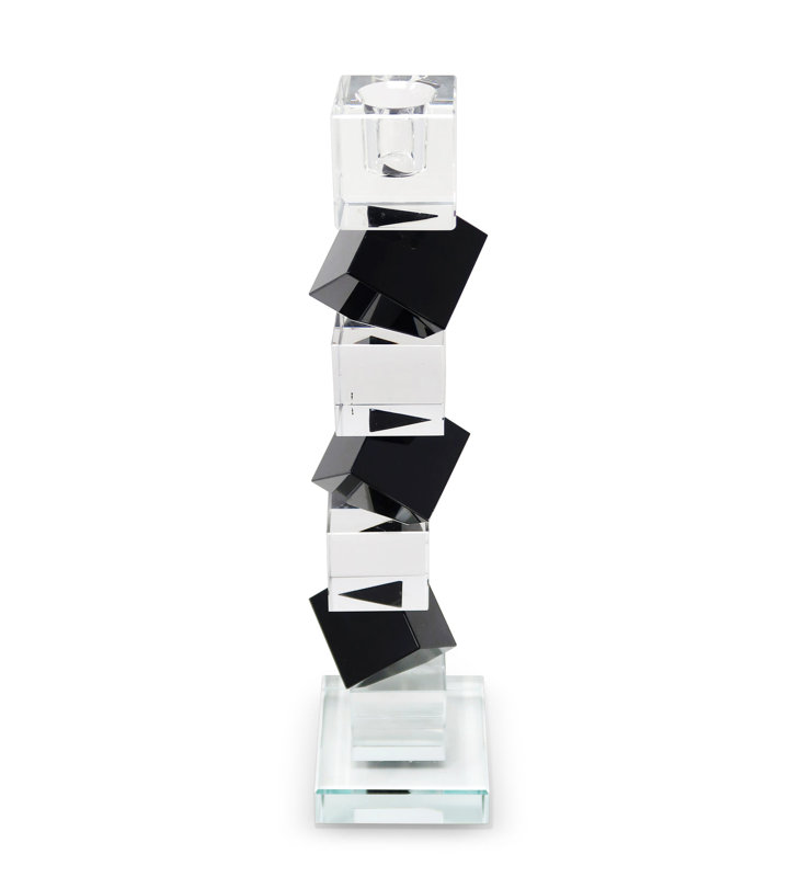 Crystal Candlestick Diagonal Block Design with Black, 12.25'' H x 2.75'' W x 2.75'' D