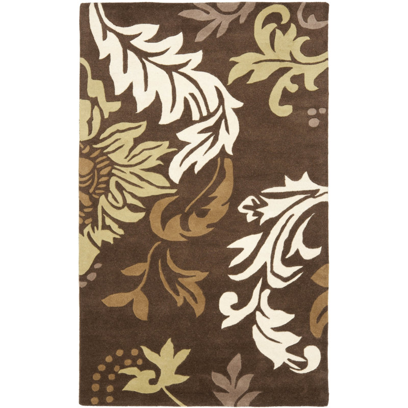 Tapis floral en laine et viscose touffeté à la main Avayah Soho, Rectangle 3 pi 6 po x 5 pi 6 po