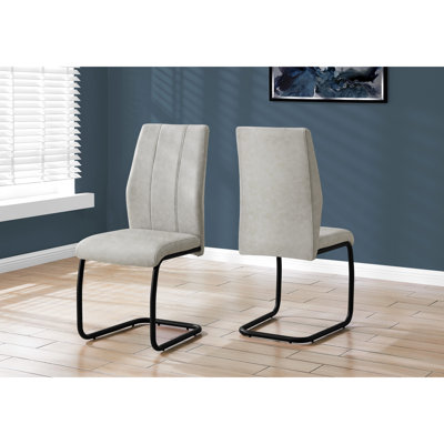 2 chaises de salle à manger rembourrées, simili suède gris, structure en métal noir, Modern Charm Grace