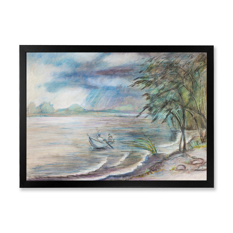 «Summer Landscape River», reproduction sur cadre flottant sur toile, Cadre noir, H 8 po x l 12 po x P 1 po