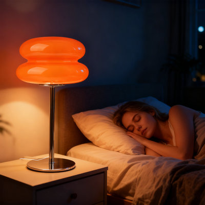 Lampe de chambre à coucher champignon, lampe de table de chevet moderne médiévale, phare rétro à tarte aux œufs à intensité variable, lampe de bureau de salon à esthétique unique pour la maison (orange)
