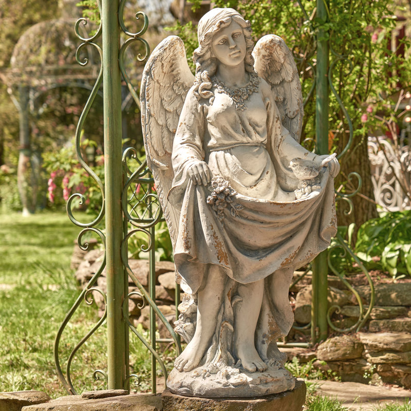Ange tenant une statue de jardin en magnésium, Gris pierre