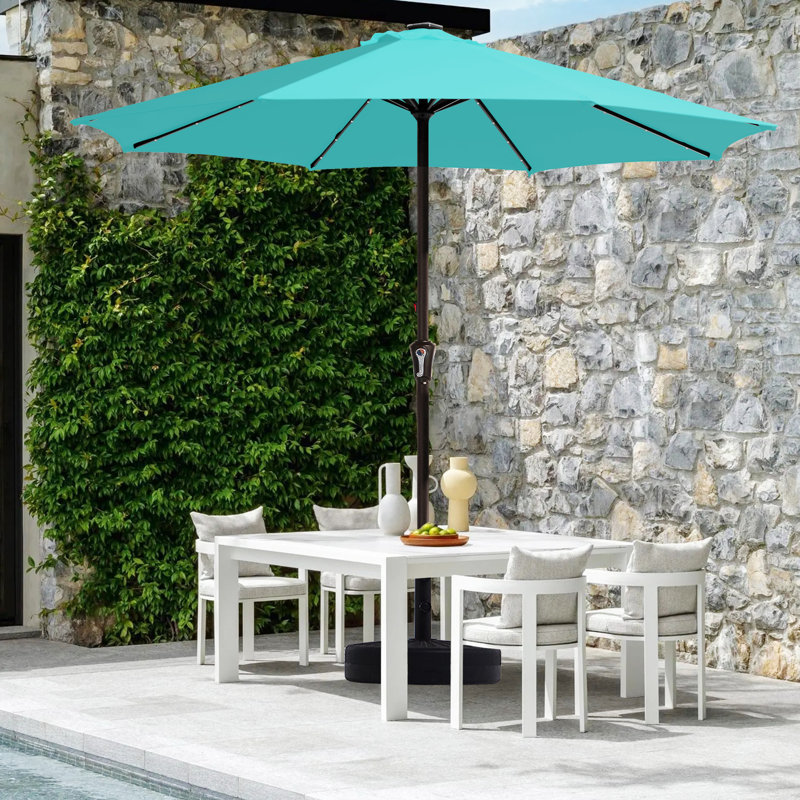 Parasol de marché avec manivelle Beka, Bleu paon, H 91,2 po x l 108 po x P 108 po