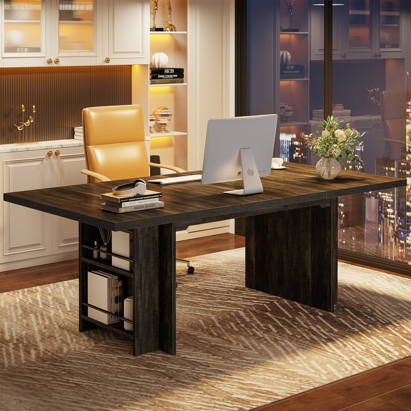 Aaliyahmarie Executive Desk, Charcoal Ashwood