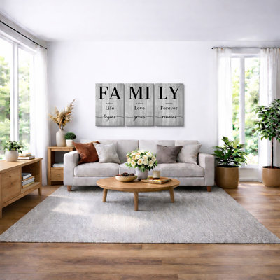 «Family Family Artwork», typographie moderne, photos de chambre, impression sur toile encadrée, 3 pièces