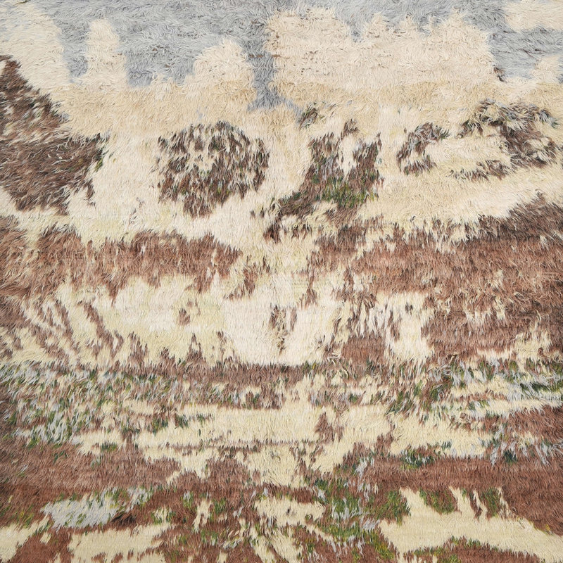 Brun contemporain/Tapis décoratif bleu, Carré 3 pi