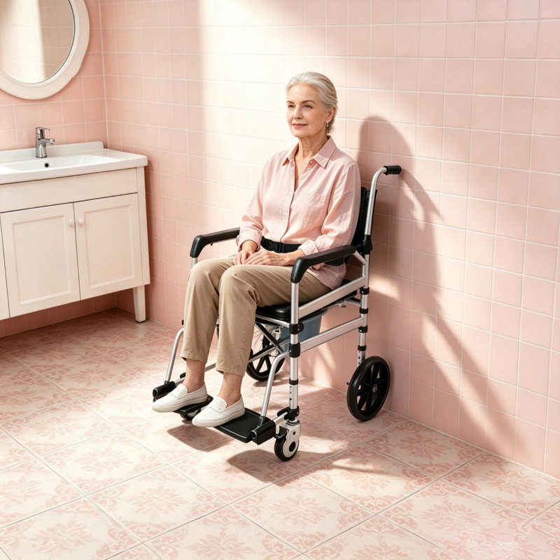 Lockable Rolling Shower Chair With Commode(O-Shape Seat)