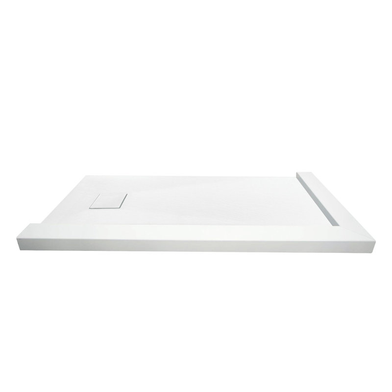 Base de douche Transolor Trimslate 36 po avec double seuil réglable et drain de bout, Blanc