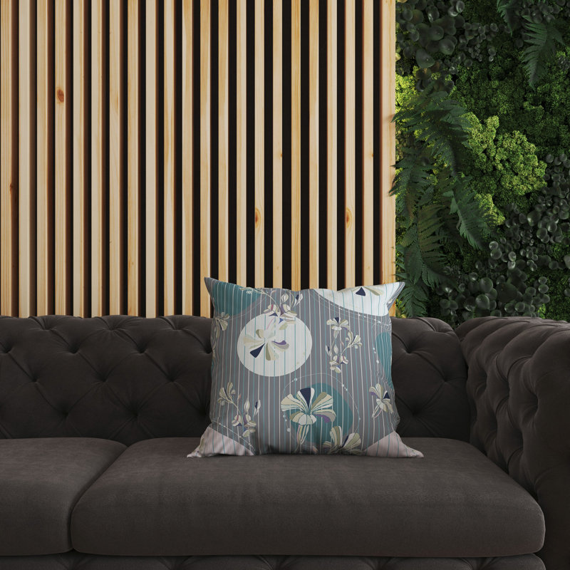 Coussin décoratif réversible intérieur / extérieur Circular Garden, H 26 po x l 26 po, Cyan / gris
