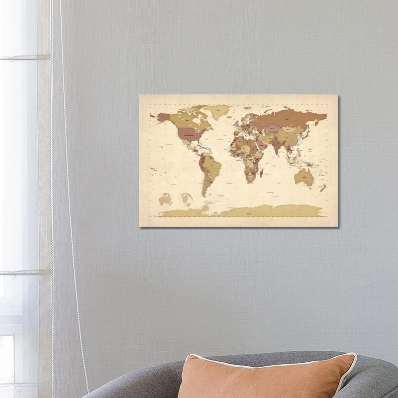 Map Of The World V by Michael Tompsett - Wrapped Canvas Painting, 66.04 cm H x 45.72 cm W x 1.91 cm D
