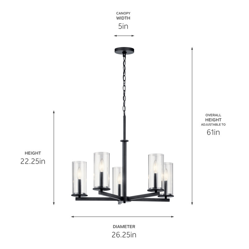 Crosby 5-Light Black Chandelier with Clear Glass Shades