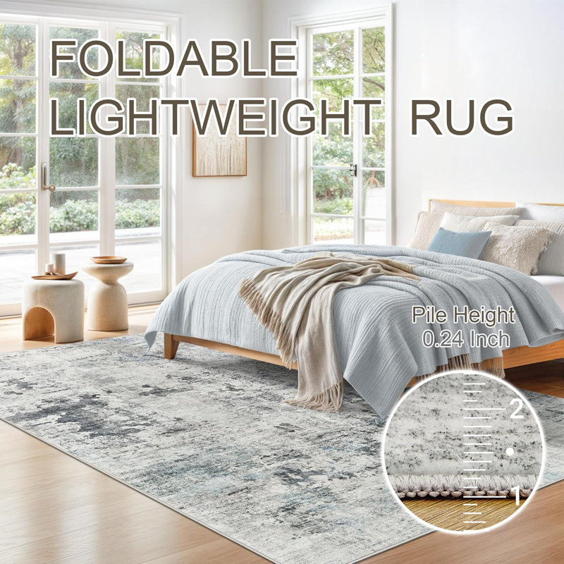 Modern Abstract Non Slip Washable Area Rug(Grey), Rectangle 8' x 10'