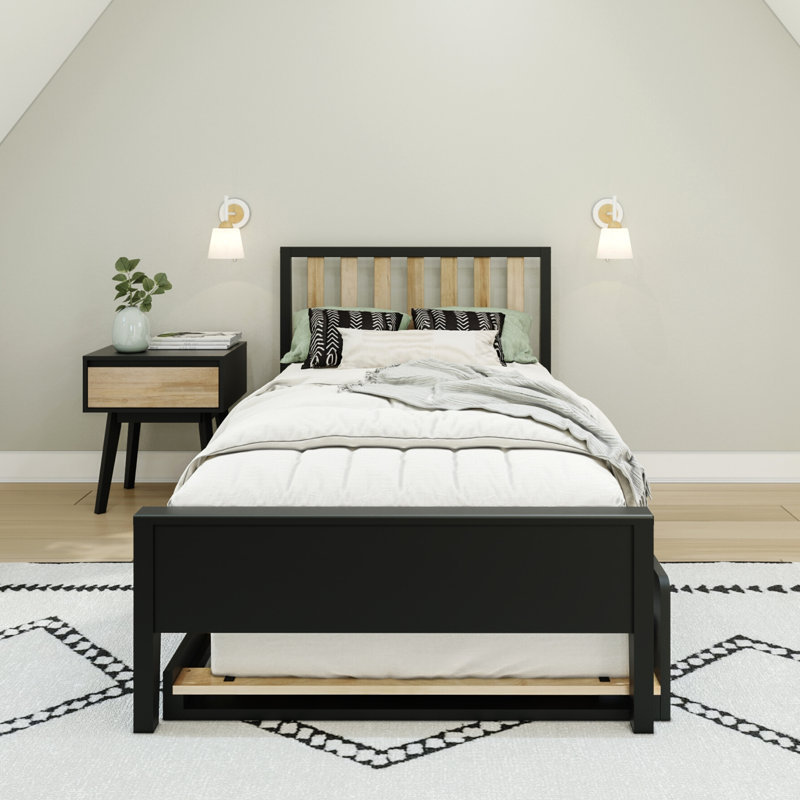 Brubaker Solid Wood Panel Bed, Simple, Noir / blond