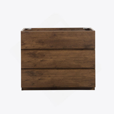 Armoire de plancher SANS lavabo, couleur noyer, avec trois tiroirs