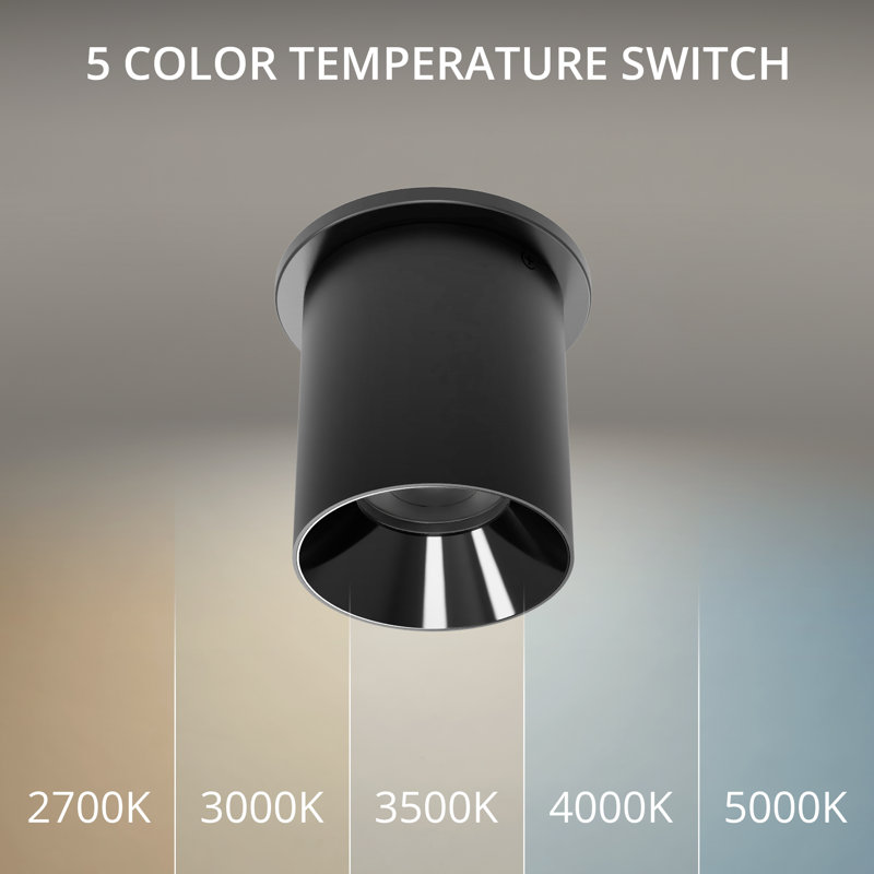 Plafonnier encastré rond à intensité variable 5 lumières Zoron, Noir, H 4,5 po x l 3,63 po x P 3,63 po
