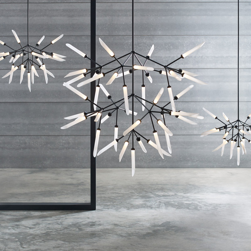 Spur LED Chandelier, Matte Black, 3, 43.2"H x 41.1"W x 41.1"D