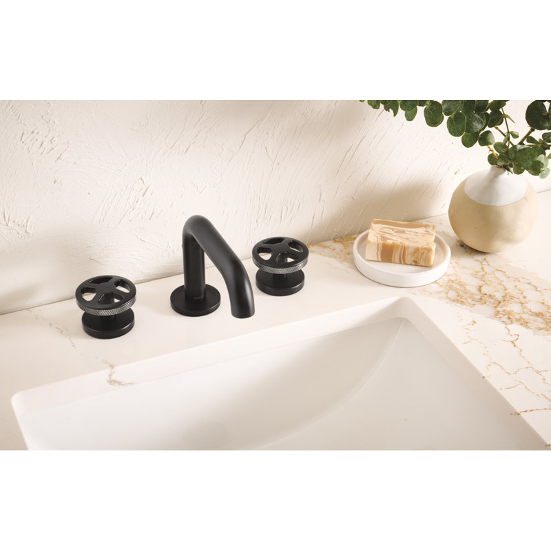 Litze® Widespread Lavatory Faucet With High Spout, Matte Black, Wheel Handle with Luxe Steel, 1.2 GPM