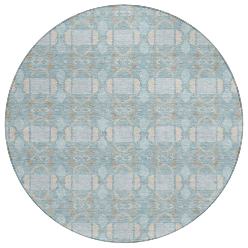 Machine Washable Indoor/Outdoor Chantille ACN2920 Striped Rug, Sky, 8' Round
