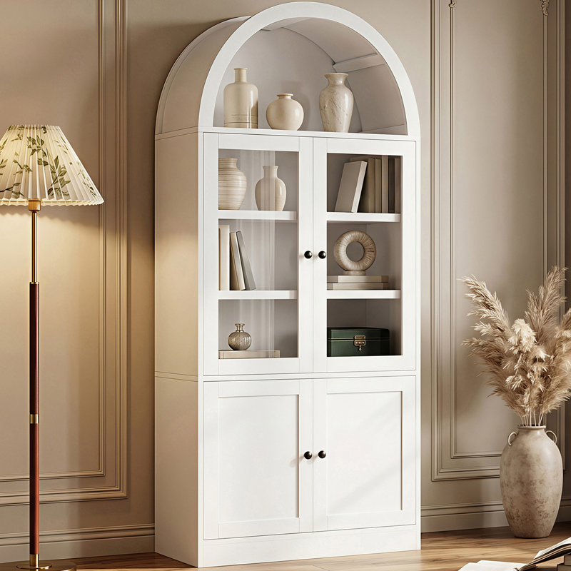 Grande vitrine arquée 71 po avec portes en verre, White