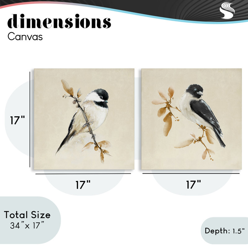 Ensemble de 2 canevas discrets sur toile beige, design par Diannart, H 17 po x l 17 po