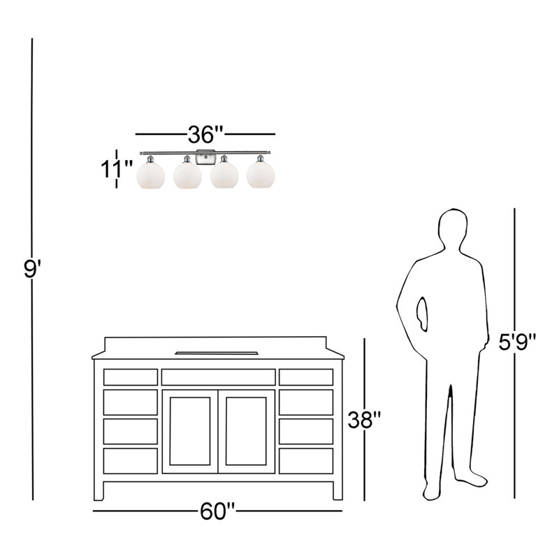 Éclairage de salle de bain à intensité variable 4 lumières Baptista, Ampoule incandescente rétro de 60 watts, Blanc cassé mat