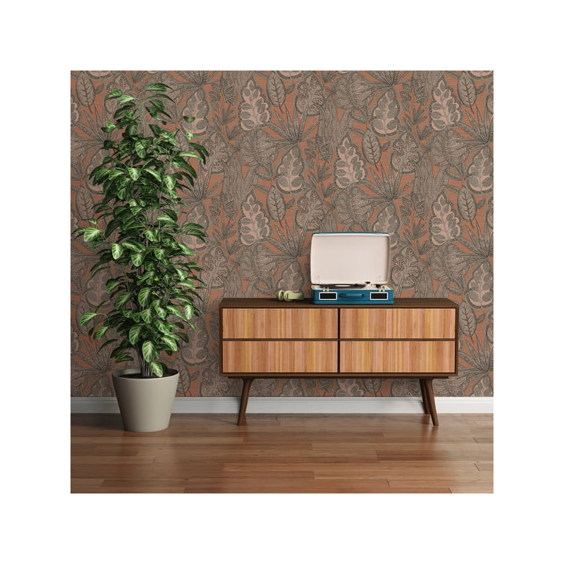 Galerie Flourish Blue Tree Leaf Wallpaper FL61114, Orange