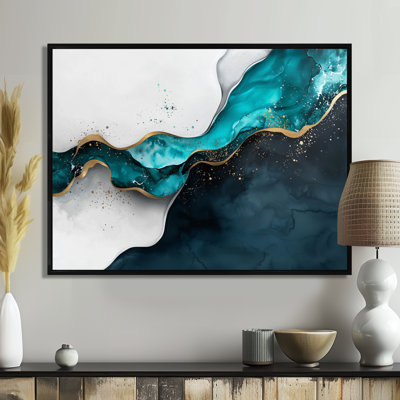 Emerald Balance Of Liquid Ink I - Abstract Modern Transitional Canvas Wall Art
