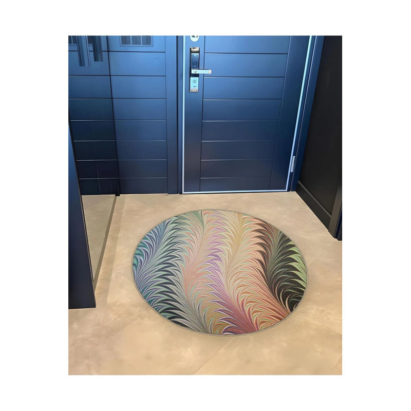 Multicolored Abstract Pattern Detailed Woven Base Modern Decorative Carpet, Round 4'