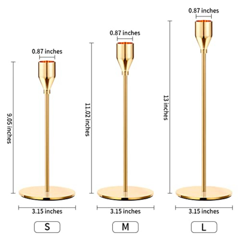 Metal Gold Taper Candle Holder For Wedding, Dinning, Party, Fits 3/4 Inch Thick Candle&Led Candles (Set Of 6 Pcs), Gold