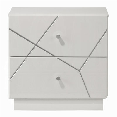 Ultra Modern White Finish Stylish Nightstand With 2X Drawers Embossed Lines Design Contemporary Bedroom Furniture 1Pc Bedside Cabinet (Only Nightstand