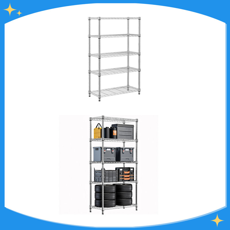 Étagère grillagée en acier robuste à 5 niveaux de 1250 lb pour la maison, la cuisine et le bureau (P 13,8 po x l 23,6 po x H 62,4 po)