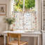 Rideaux de cuisine en lin à motif floral beige, 2 panneaux, à œillets, filtrant la lumière, style rustique.