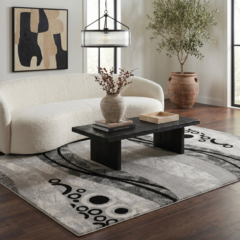 Tapis gris à motif abstrait Dillup-Jones, Rectangle 7 pi 9 po x 10 pi 9 po