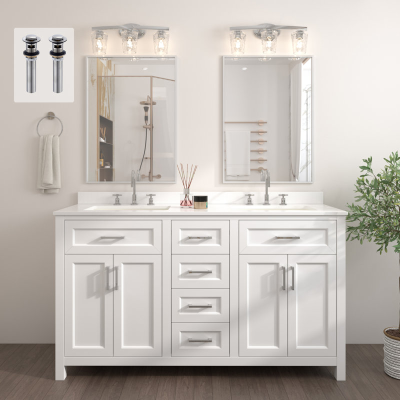 Chezkel 60'' Double Bathroom Vanity With Two Pop-up Drain, White