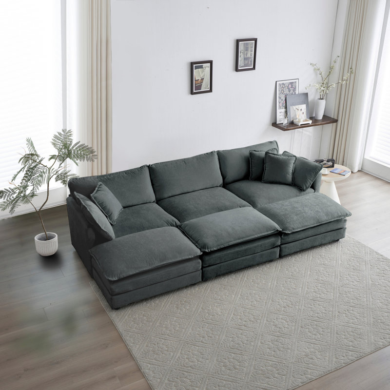 Canapé modulaire confortable en U modulaire réversible confortable à 6 places avec 3 repose-pieds, 3 coussins décoratifs et 2 coussins d'accoudoirs
